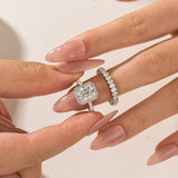 Moissanite 3.0Ct Halo Radiant Cut White Gold Wedding Ring with Oval Cut Wedding Band