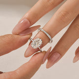Moissanite 4.0Ct Solitaire Oval Cut White Gold Wedding Ring with Pavé Eternity Ring
