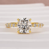 Solisfine Moissanite 2.0 Ct Yellow Gold Cushion Cut Bridal Ring