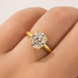 Moissanite 3.0 Ct Cushion Cut Solitaire Double Prongs Yellow Gold Promise Ring For Women