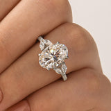 Solisfine Moissanite 4.0 Ct Oval and Angled Marquise Five Stone White Gold Engagement Ring