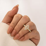 S925 Moissanite 3.0 Ct White &Green Marquise Cut Side Stone Yellow Gold Engagement Ring