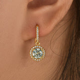 Moissanite 1.0Ct*2 Halo Green Round Cut Yellow Gold Drop Earrings In Sterling Silver
