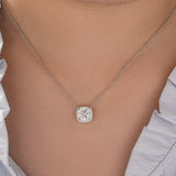 Moissanite Halo 3.0Ct Cushion Cut Pendant Necklace