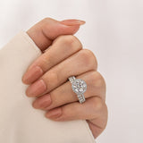 Solisfine Moissanite 2.0 Ct Halo Round Cut White Gold Wedding Ring with Oval Cut Wedding Band