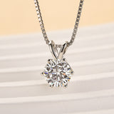 Solisfine Moissanite 1.0 Ct Round Cut White Gold 6 Prong Pendant Necklace