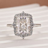Solisfine Moissanite 3.0Ct White Gold Halo Radiant Cut Engagement Ring