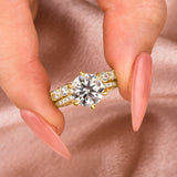 Moissanite 2.0Ct~3.0Ct Round Cut/4.0Ct Oval Cut Yellow Gold Wedding Ring Set