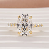 Moissanite 5.5Ct Oval Cut Side Stone Yellow Gold Engagement Ring