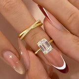 S925 Moissanite 2PC 3.5 Ct Emerald Cut Twist Yellow Gold Wedding Ring Set For Women