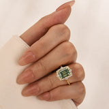 Moissanite 3.0Ct Halo Emerald Stone Emerald Cut Engagement Ring in Sterling Silver