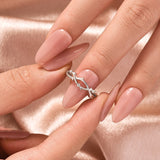 Moissanite Twig Round Cut White Gold Travel Ring In Sterling Silver