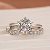 Moissanite 3.0Ct Round Cut 6 Prong White Gold Wedding Ring with Open Wedding Band