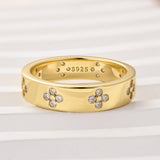 Solisfine Moissanite Yellow Gold Clover Wide Wedding Band