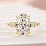 Solisfine Moissanite 4.0 Ct Oval Cut Yellow Gold Promise Ring