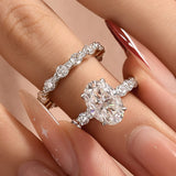 Solisfine Moissanite 4.0Ct Oval Cut Engagement Ring With Round Cut Wedding Band Wedding Ring Set