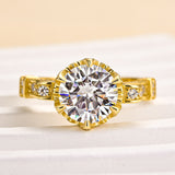 Solisfine Moissanite 2.0Ct Round Cut Yellow Gold Promise Bridal Ring