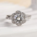 Solisfine Moissanite 1.0Ct Round Cut Twist Flower Design Engagement Ring