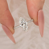 Moissanite 3.0Ct Marquise Cut Solitaire Engagement Ring with Pave Three-Sided Band in 18K White Gold Plated Sterling Silver