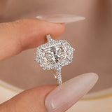 Moissanite 3.0Ct White Gold Halo Radiant Cut Engagement Ring
