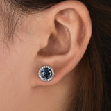 Moissanite 1.2Ct*2 Turquoise Halo Round Cut White Gold Stub Earrings